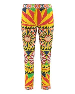 Dolce & Gabbana Cropped Pants Carretto Print Cotton Pants - Yellow