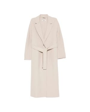 Max Mara Hand-Sewn Double-Drap Pure Virgin Wool Robe Jacket With Small Lapel Collar And Belt - White