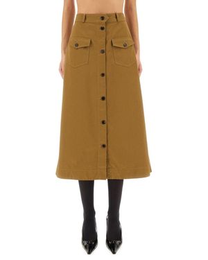 Saint Laurent Cotton Serge Midi Skirt - Natural