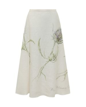 Alberta Ferretti Midi Skirt With Floral Print Design - White