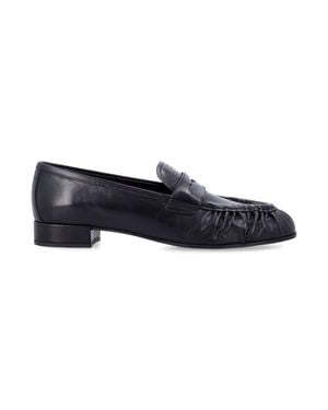Prada Mini Gathered Leather Loafers With Low Block Heel - Blue