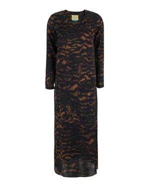 Momoní Silk Long V-Neck Dress With All-Over Fade Print - Black