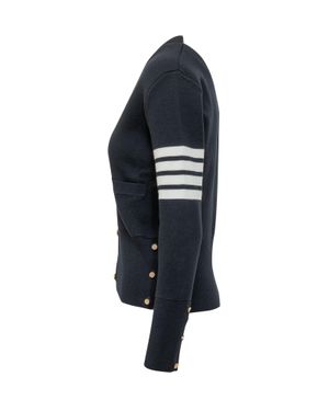 Thom Browne Cardigan With Quattro Banof - Blue