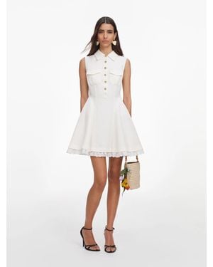 Self-Portrait Linen Blend Sleeveless Mini Dress - White