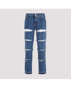 McQueen Cut Out Design Denim Pants For - Blue