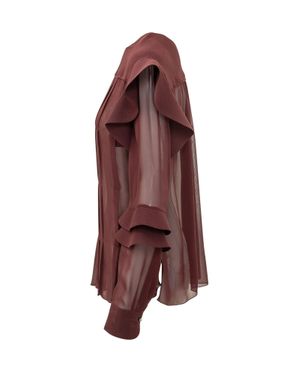 Lanvin Ruffle Silk Blouse With Mother-Of-Pearl Buttons - Brown