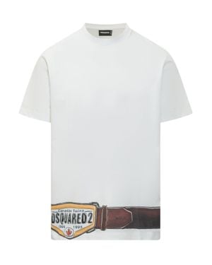 DSquared² Loose Fit T-Shirt With Stampaint Belt - White