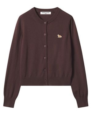 Maison Kitsuné Embroidered Fox Cardigan Sweater - Brown