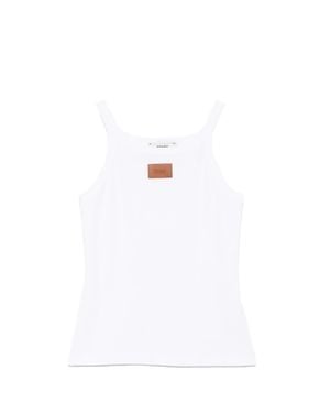 Fendi Ribbed Sleeveless Top With Oversized Leather Patch - White