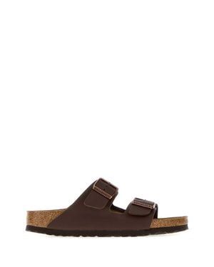 Birkenstock Leather Arizona Slip-On Slippers With Rubber Sole - Brown