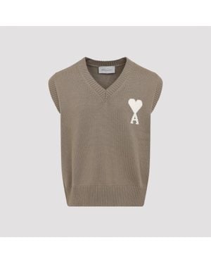 Ami Paris Ami Wool And Cotton Vest - Natural