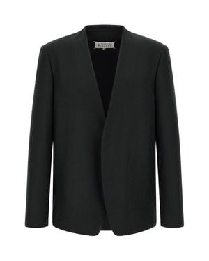 Maison Margiela Virgin Wool Jacket With No Front Closure And Four-Stitch Back - Black