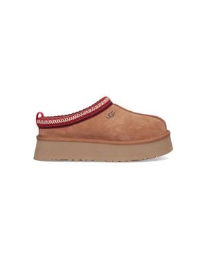 UGG Mini Platform Slippers With Sheepskin Lining - Brown