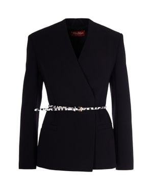 Max Mara Double-Breasted Cady Jacket With Belt - Blue