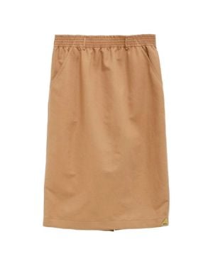 Chloé Straight Midi Skirt With Elastic Waist And Side Pockets - Natural