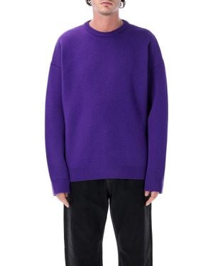 Balenciaga Mini Minimal Crewneck Wool Knit Sweater With Dropped Shoulders - Purple