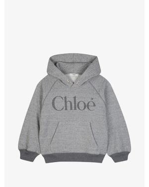 Chloé Girls Cotton Hooded Sweatshirt With Front Logo Pocket - Gray
