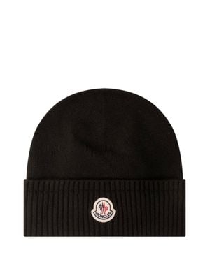 Moncler Ribbed Beanie With Fold-Over Cuff And Front Logo Patch - Black