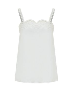 BOSS Elegant Lace-Trimmed Short Sleeve Top - White