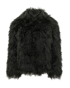 Martha Louis Mongolian Shearling Jacket With Wide Neck - Black