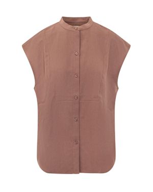 Calvin Klein Sleeveless Button-Up Shirt - Brown