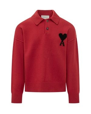 Ami Paris Polo Sweater With Contrasting Details - Red