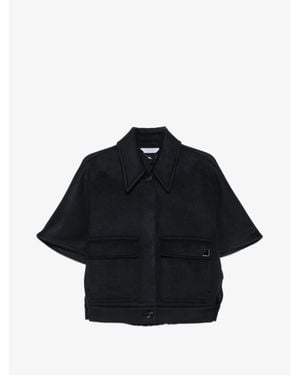 Max Mara Pure Cashmere Double-Drape Cape With Shirt Collar, Patch Pockets & Elastic Waist - Black
