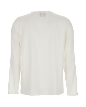 Le Plain Silk Round-Neck Blouse With Long Sleeves - White