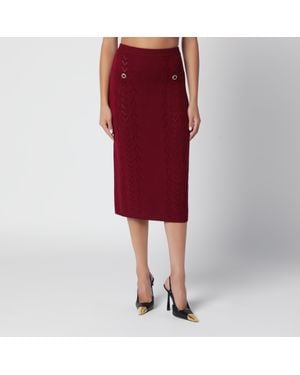 Alessandra Rich Bordeaux Merino Wool Lace Knit Midi Skirt - Red