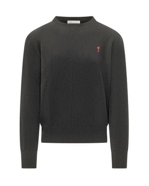 Ami Paris Crewneck Sweater With Adc - Black