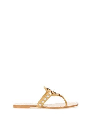 Tory Burch Studded Miller Leather Flat Sandals - Natural
