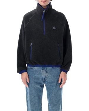 Ami Paris Contrast Nylon Half-Zip Fleece Sweatshirt With High Collar - Blue