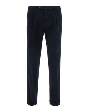 Michael Coal Stretch Cotton Pants With Back Logo Patch And Cuffed Hem - Blue