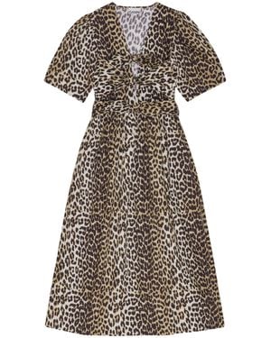Ganni Dress With Animal Print - Brown