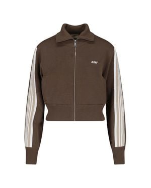 Autry Cropped Zip-Front Knit Track Jacket - Brown
