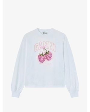 Ganni Oversized Organic Cotton Graphic T-Shirt With Logo - White