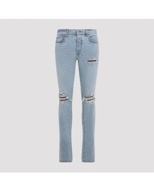 Amiri Aged Cotton Crochet Leather Mx1 Jeans - Blue