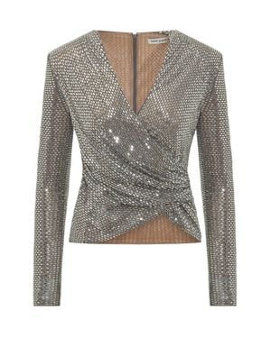 Self-Portrait Rhinestone Wrap Top - Gray