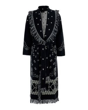 Alanui Wool Bandana Motif Scarf-Collar Dress With Frayed Edges - Black