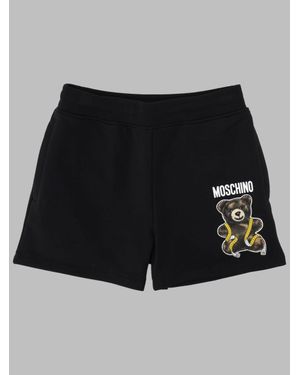 Moschino Teddy Playful Teddy Bear Graphic Cotton Shorts - Black
