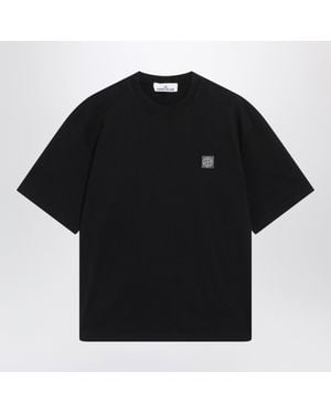 Stone Island Organic Combed Cotton Jersey Garment-Dyed T-Shirt With Compass Logo Patch - Black