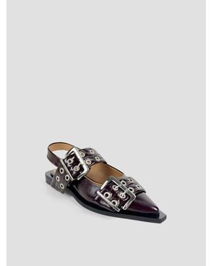 Ganni Feminine Buckle Ballerina Flats - White