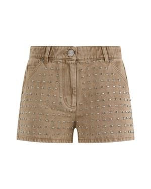 Pinko Denim Shorts With Studs - Natural
