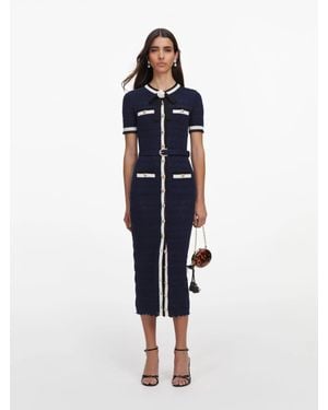 Self-Portrait Pointelle Knit Mini Dress - Blue