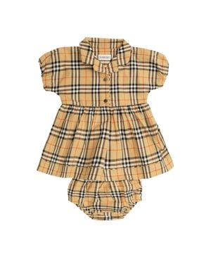 Burberry Plaid Cotton Dress And Bloomer Set - Metallic