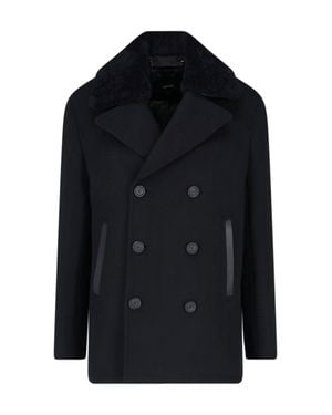 Mackage Double-Breasted Wool Peacoat With Shearling Collar - Blue