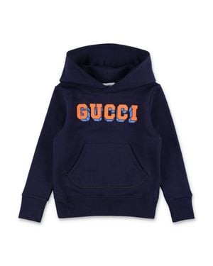 Gucci Kids Sweatshirt With Fixed Hood And Logo Lettering On The Front - Blue