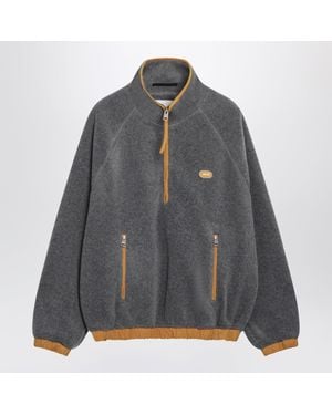 Ami Paris Ash Bouclé Patch Half-Zip Fleece Sweatshirt - Gray