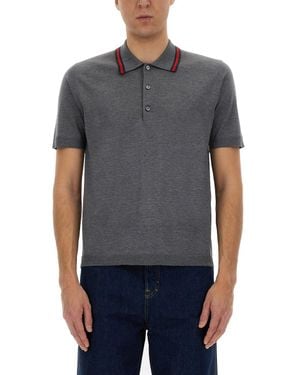Gucci Web Pattern Wool Polo Shirt - Gray