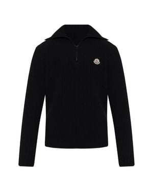 Moncler Half-Zip Mock Neck Knit Sweater - Black